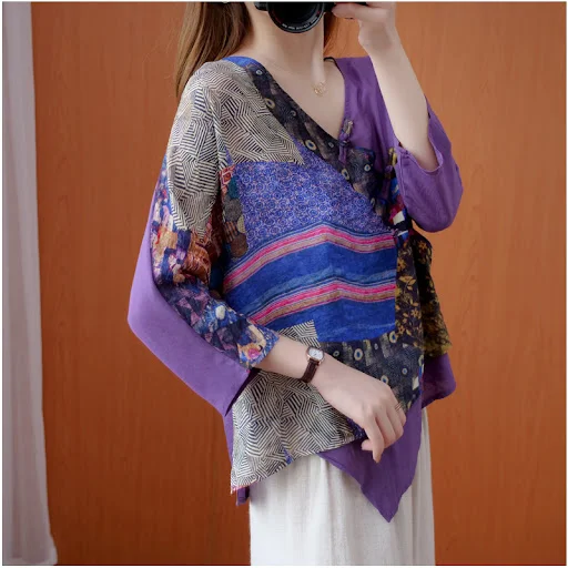 Title 12, Damen Hemd im Retro-Look mit unregelmäßigem Pri...