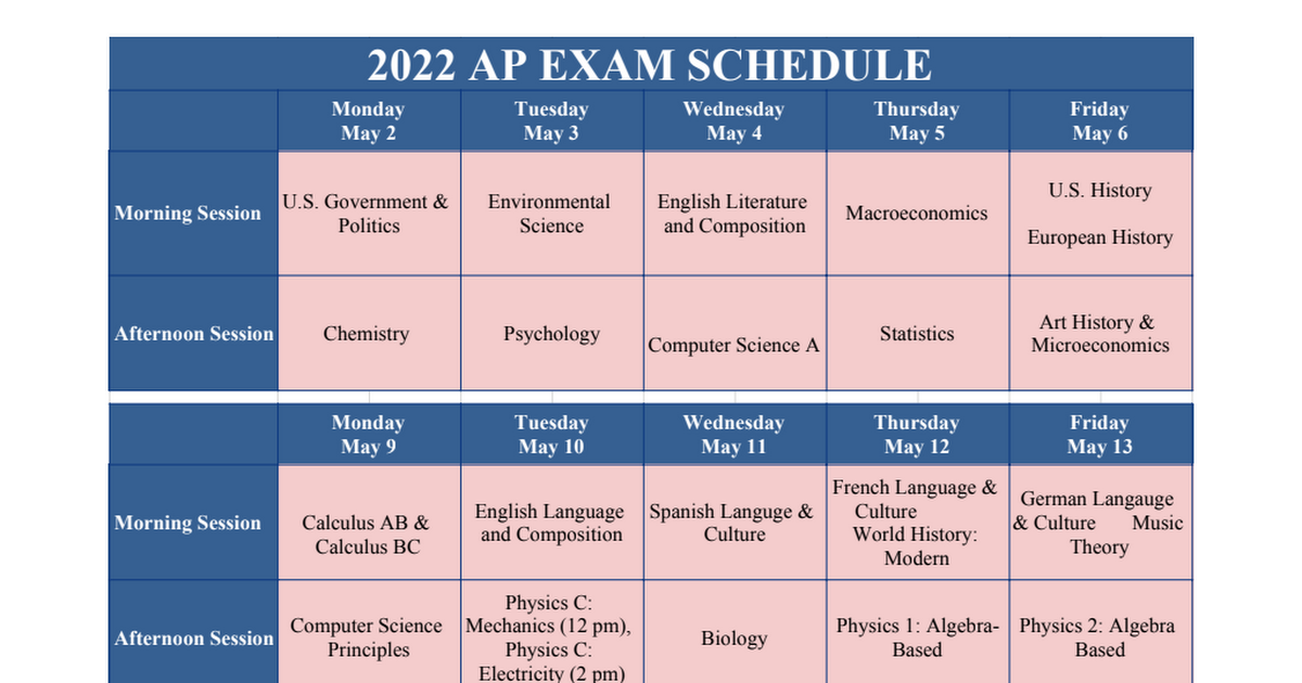 Student LHS 2022 EOC, Finals, & AP Schedule