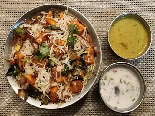 Paneer 65 Biryani Half (with Salan And Raita) Serves 1