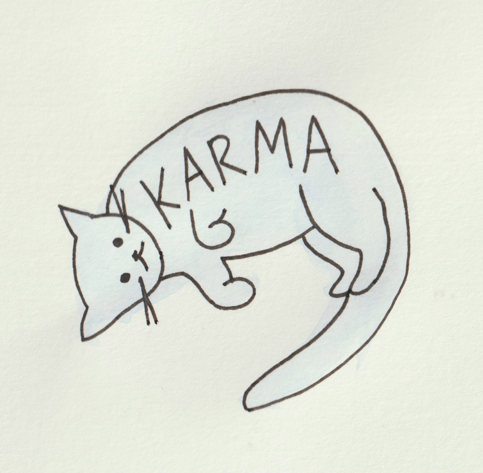 Illustration of a cat with the word “karma” written on it