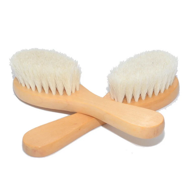 Pettine in legno per capelli baby e spazzola in lana per il bagno Cura delicata per neonati Pelle sensibile Set essenziale per il bagnetto del bambino