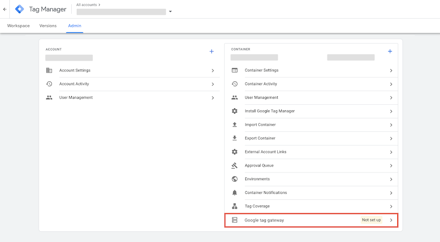Google tag gateway setup in Google Tag Manager first step