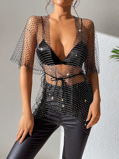 Title 4, Sexy Fishnet Rhinestone Womens Short-sleeved C...