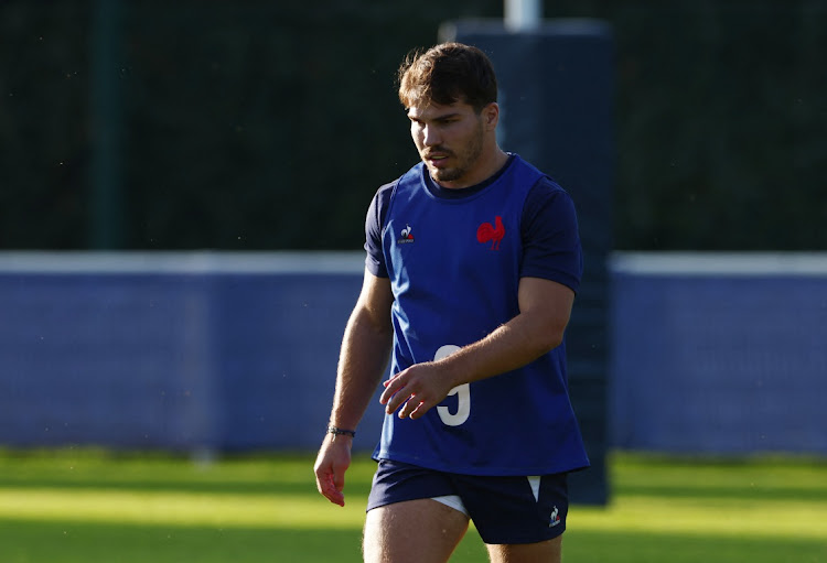 France's Antoine Dupont during a training session at Stade Du Parc in Rueil-Malmaison, Paris, on Tuesday. Picture: GONZALO FUENTES/REUTERS