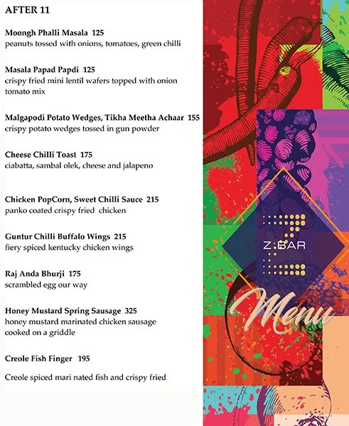 Bazaar - Zone by The Park menu 