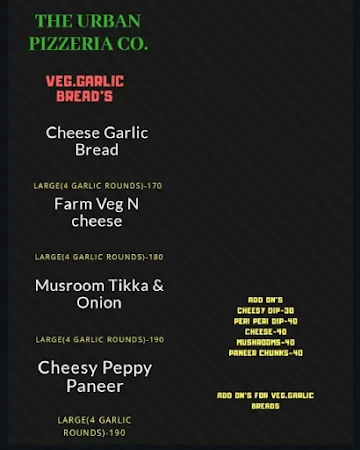 The Urban Pizzeria menu 