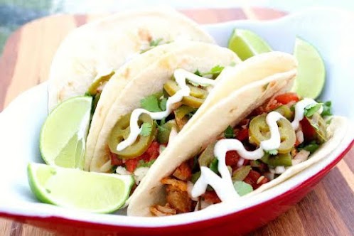 Pork Tacos with Poblano Pico and Lime Crema