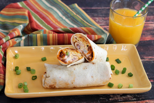 Leftover Chili Breakfast Burritos on a plate.