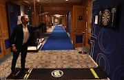 Sergio Garcia of the European Ryder Cup team plays darts at the official gala dinner in the team room at The American Club in Kohler, Wisconsin. 