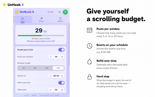 UnHook X — Clean Twitter & Post Limit screenshot 2