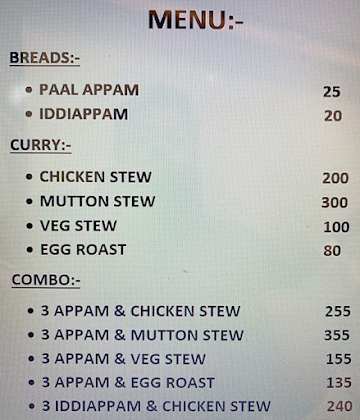 Dhe Appam menu 