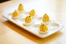 Deviled eggs with sweet pickle relish & capers