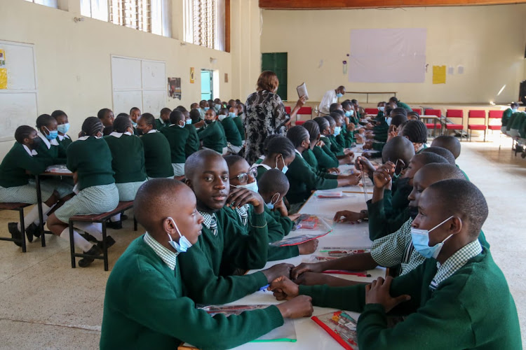 KCPE candidates at Westlands Primary School, Nairobi during rehearsals on March 4, 2022.