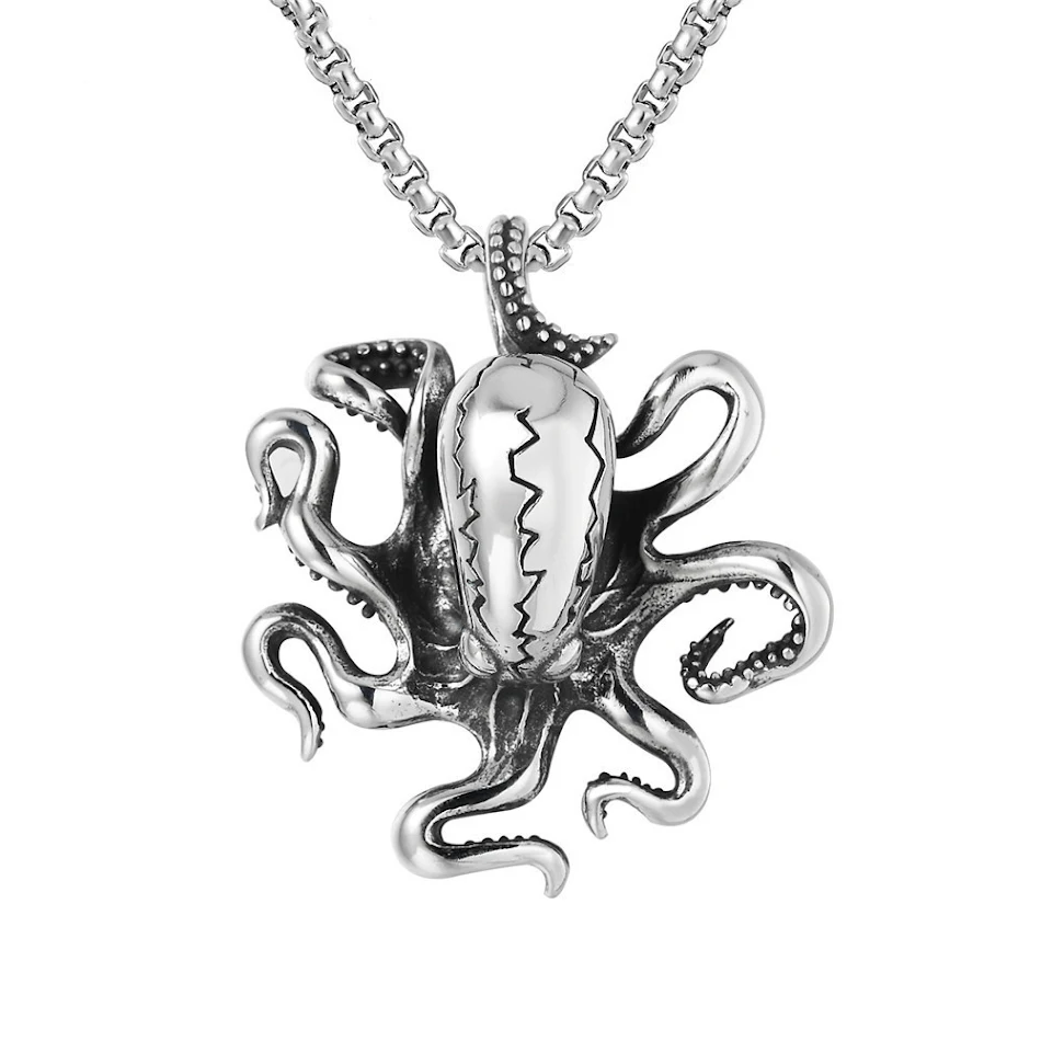 Heren Persoonlijkheid Vintage Punk Octopus Titanium Stalen Hanger Ketting, een gedurfd sieraad dat jouw unieke stijl benadrukt.