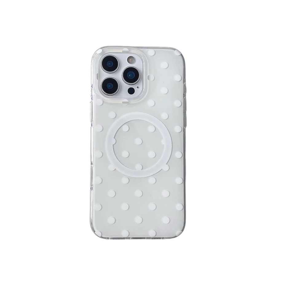 Polka Dot Handyhülle mit magnetischer Halterung Schützen Sie Ihr Telefon mit Stil und Komfort. Einfache Befestigung und optimaler Halt.