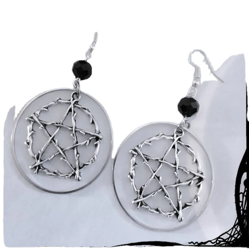 Title 5, Zilveren Cirkel Pentagram Oorbellen, Gothic Pag...