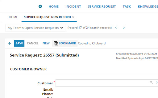 Ivanti Service Desk - Add Copy Uri Button