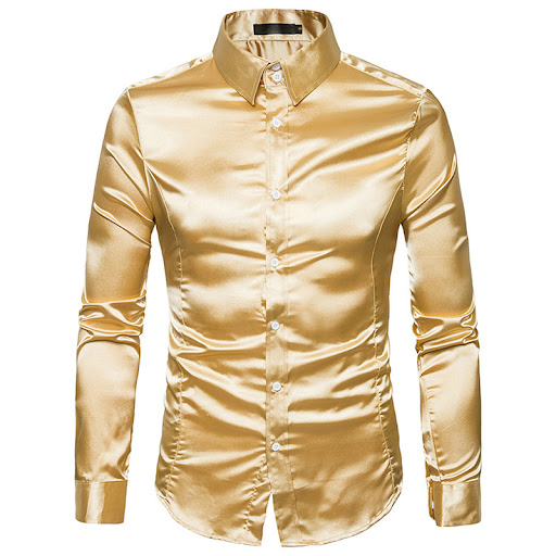 Title 10, Mens Casual Fashion Shiny Long Sleeved Lapel S...