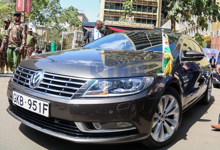 The vehicle carrying CS Ukur Yattani leaves Treasury Building for Parliament for budget reading on April 7, 2022.