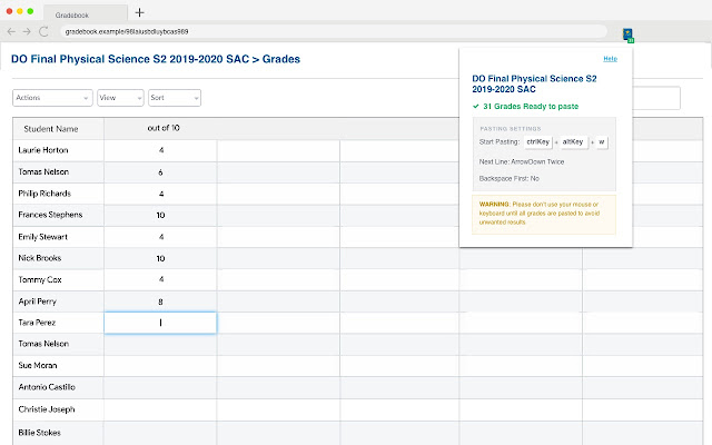 Gradebook Paste chrome extension