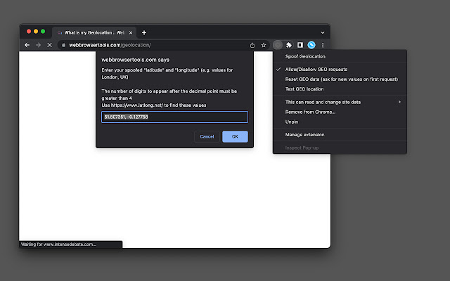 Spoof Geolocation chrome extension