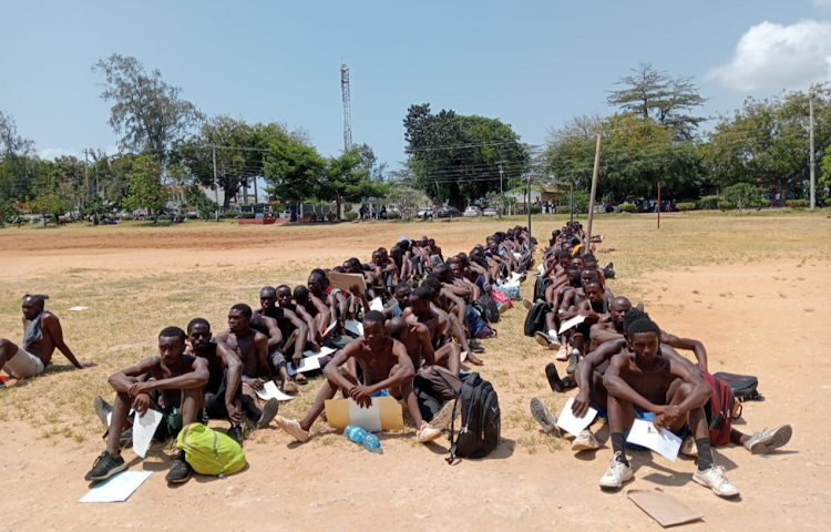 Some of the youths who turned up for the KDF recruitment at Karisa Maitha Grounds in Kilifi County.