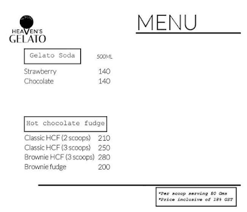 Heaven's Gelato menu 