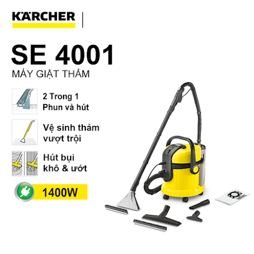 Máy làm sạch thảm (giặt thảm), ghế sofa và hút bụi đa năng Karcher SE 4001 công suất trên 1000 watts