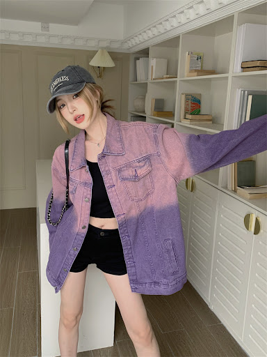 Title 11, Personalized Washed Gradient Denim Coat for Wom...