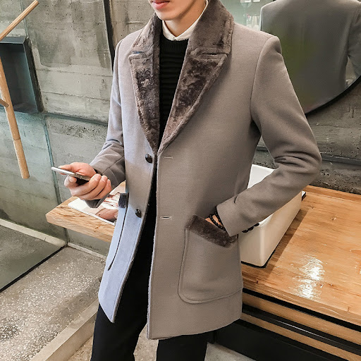 Title 3, Plus size mens mid-length fur collar slim-fit ...
