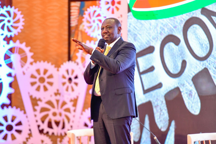 President William Ruto speaking during the Kenya Manufacturing 20 by 30 Initiative in Nairobi on October 19,2022.