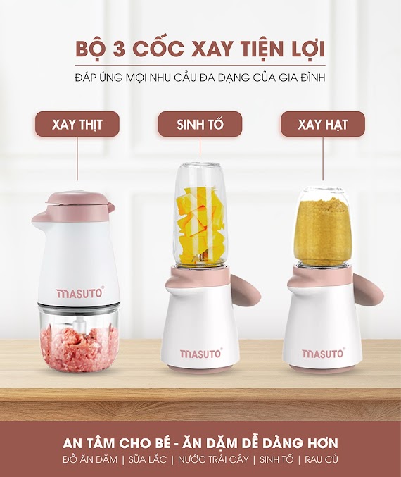 Máy Xay Ăn Dặm Đa Năng Cho Bé Sothing Masuto Baby Ms - Baby23, 3 Cối, Xay Thịt Xay Cá, Xay Tôm - Hàng Chính Hãng