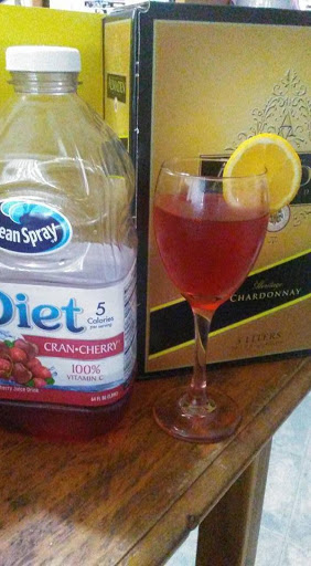 I was wanting something refreshing to drink, but didn't want just a glass of wine, so I mixed Chardonnay with a wonderful Ocean Spray drink and made a cocktail that is HEAVENLY!!  Take just a minute to make!