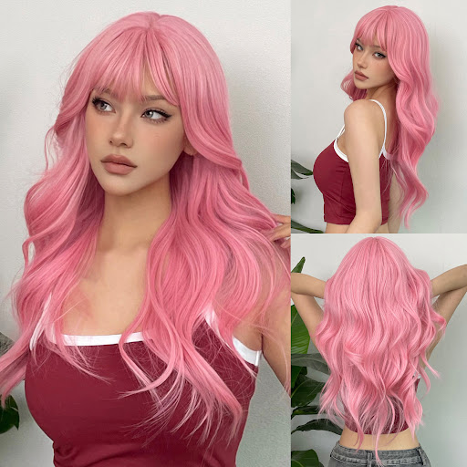 Title 4, Wig With Full Bangs Long Curly Hair Full Set. A...