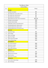 The Momo's Stop menu 2