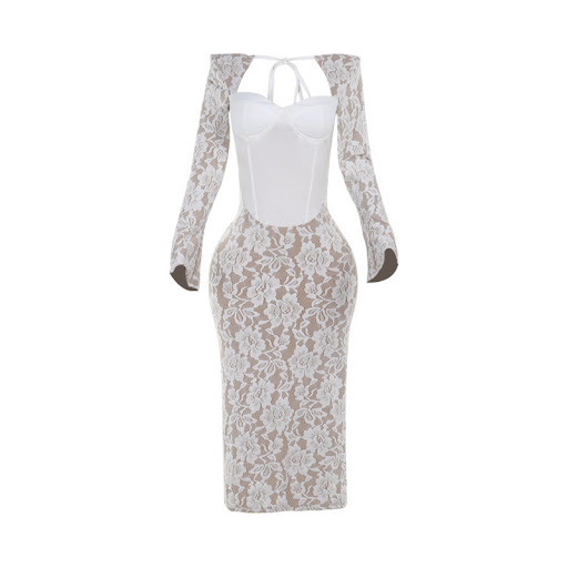 Title 12, Womens Autumn Slit Lace Waist Long Sleeve Dress