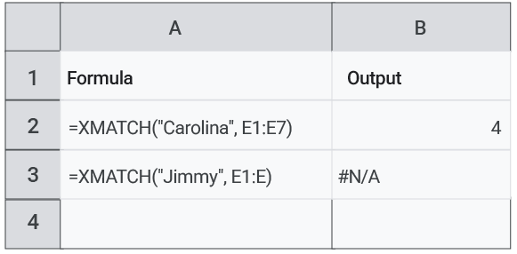 XMATCH on Sales rep column with match_mode and search_mode omitted.