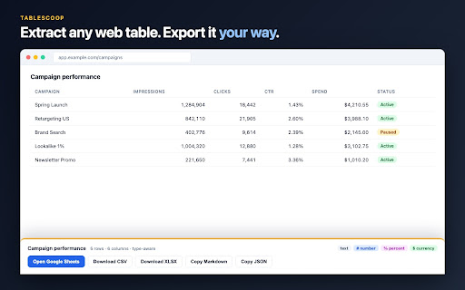 TableScoop - Web Table Extractor screenshot 1