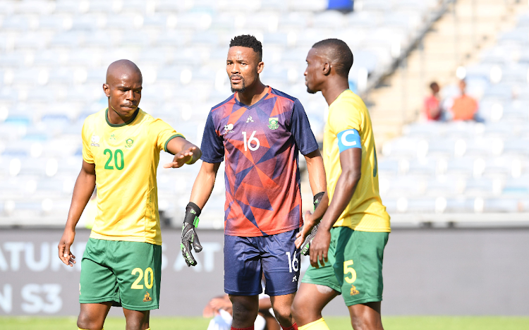 Bafana Bafana players Nkosinathi Sibisi, left, Veli Mothwa and Siyanda Xulu during the international friendly match against Namibia at Orlando Stadium on September 9.