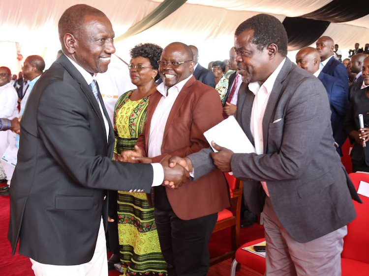 President William Ruto and Busia Senator Okiya Omutata during a thanksgiving church service in Busia county on May 25,2023.