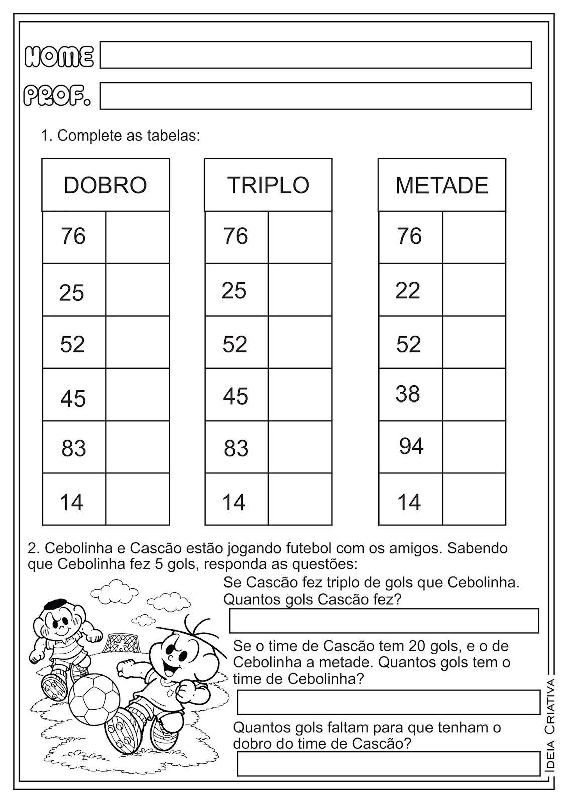 dobro, triplo e metade (com imagens) | Atividades de matemática ...