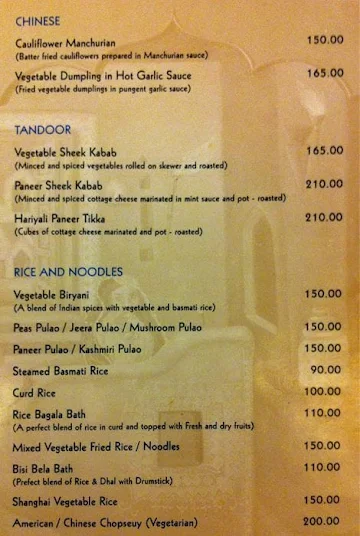 The Haveli - Hotel Annamalai International menu 