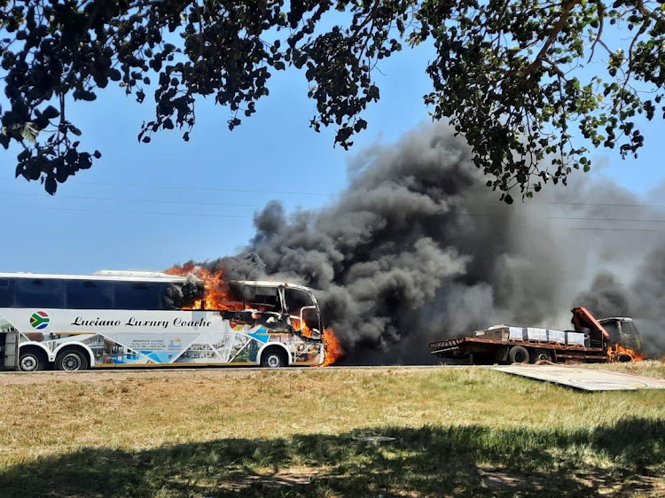 A truck and a bus were set alight on the R22 between Hluhluwe and Mbazwana in KwaZulu-Natal.