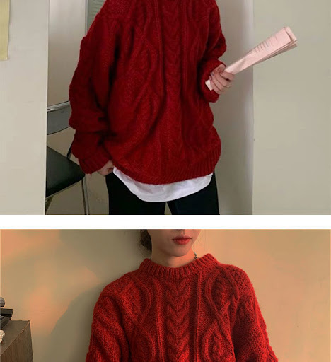 Title 7, Retro Saint Red Twist Womens Loose Knit Sweate...