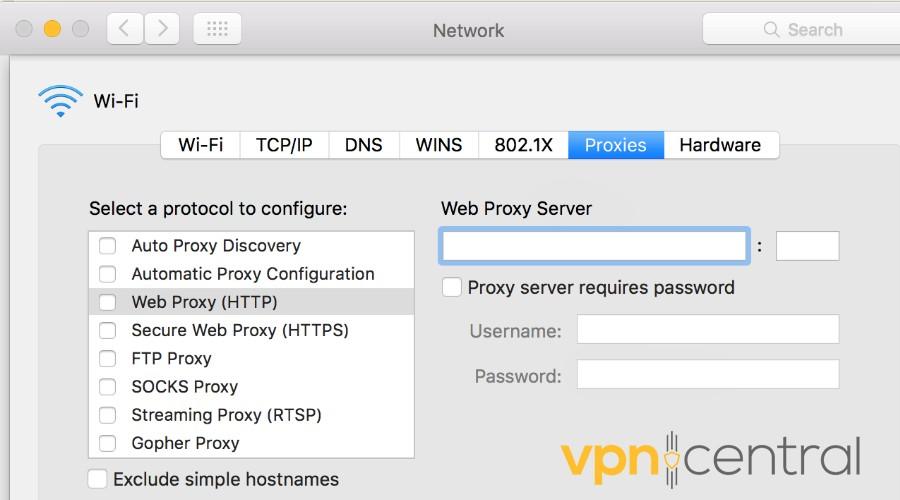 macos network proxies settings