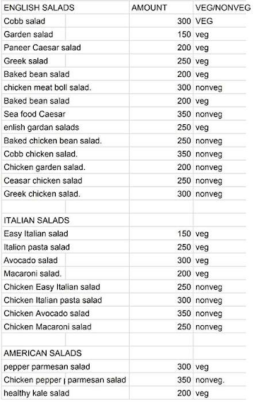 Salads & Smoothies menu 