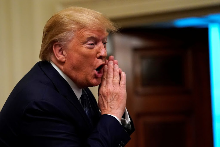 US President Donald Trump greets the audience after delivering remarks at Young Black Leadership Summit at the White House in Washington, US, on October 4 2019.