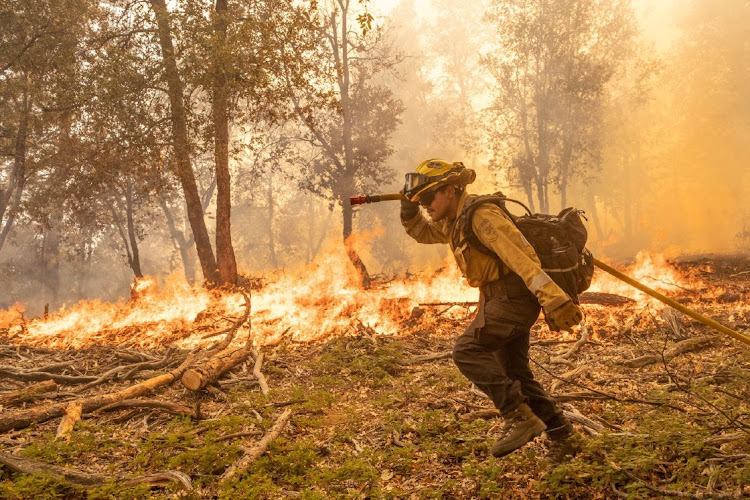 A firefighter works to control a backfire operation conducted to slow the advancement on a hillside during the Oak Fire in Mariposa County, California, the US, on July 24. Picture: BLOOMBERG/DAVID ODISHO