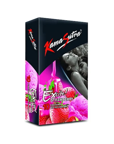 Kamasutra Excite Condom - Strawberry Flavour - 10 pcs