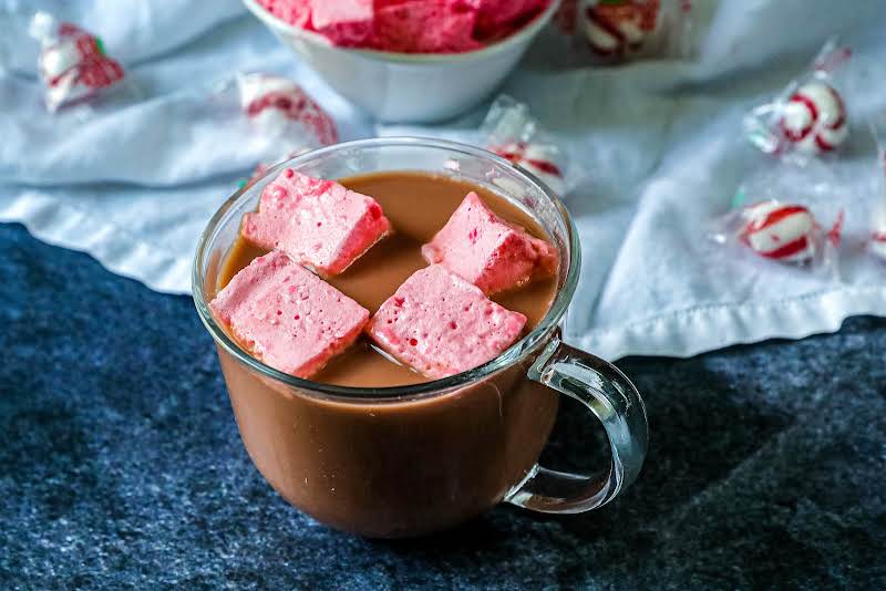 Pink Peppermint Marshmallows In Hot Cocoa.